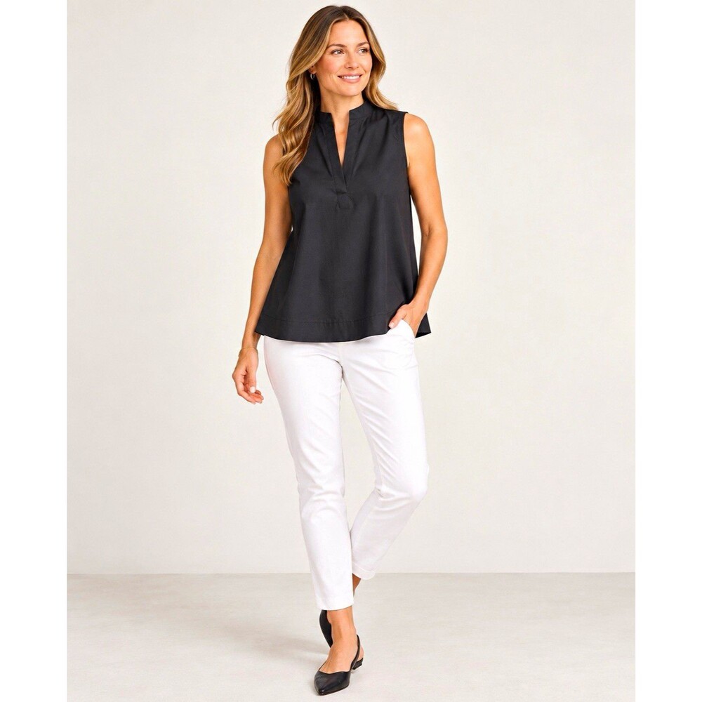 Tuckernuck Women’s Black Sleeveless Collared Pullover Woven Cotton Blouse S